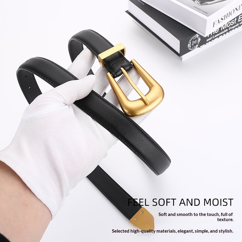 Womens Retro Unisex Fashion Versatile Square-buckle Leather Belt