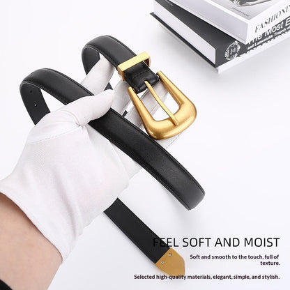 Womens Retro Unisex Fashion Versatile Square-buckle Leather Belt