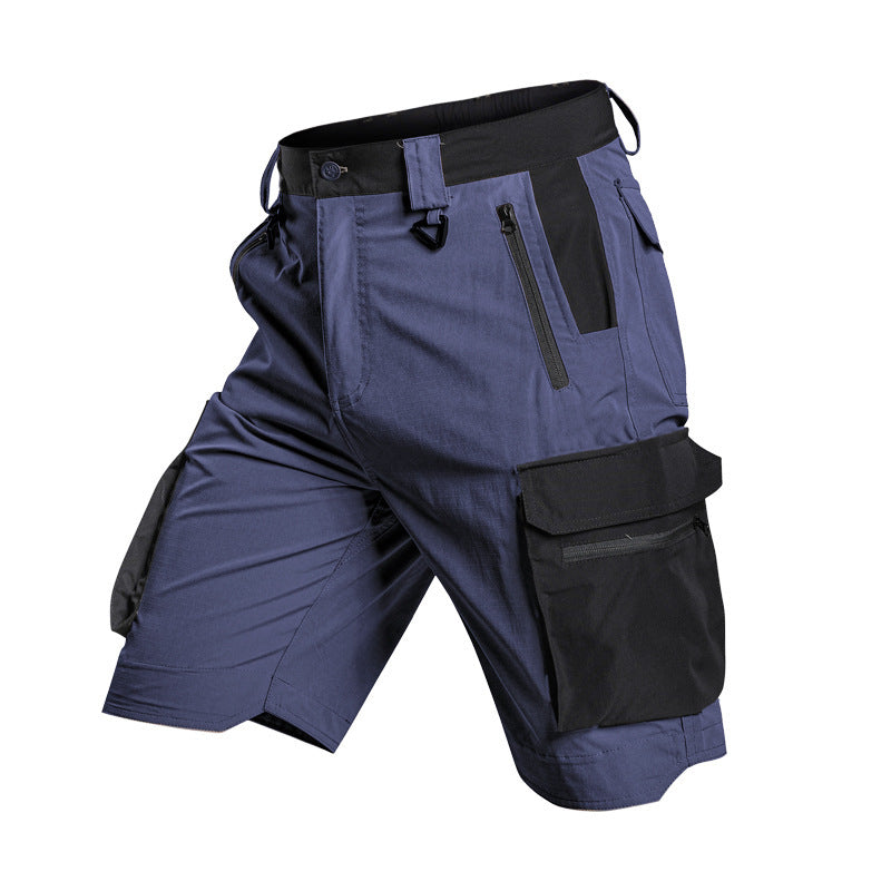 Summer Thin Slightly Elastic Five-Point Pants Outdoor Waterproof Tactical Pants Multi-Pocket Color-Blocking Work Shorts