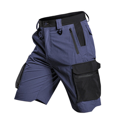 Summer Thin Slightly Elastic Five-Point Pants Outdoor Waterproof Tactical Pants Multi-Pocket Color-Blocking Work Shorts