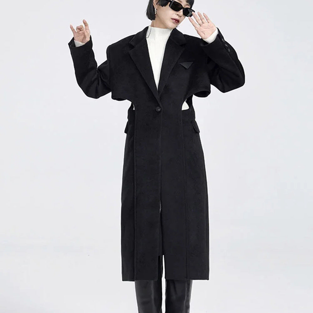 Fake Two-piece Hollow-out Long Wool Coat