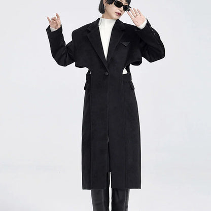 Fake Two-piece Hollow-out Long Wool Coat