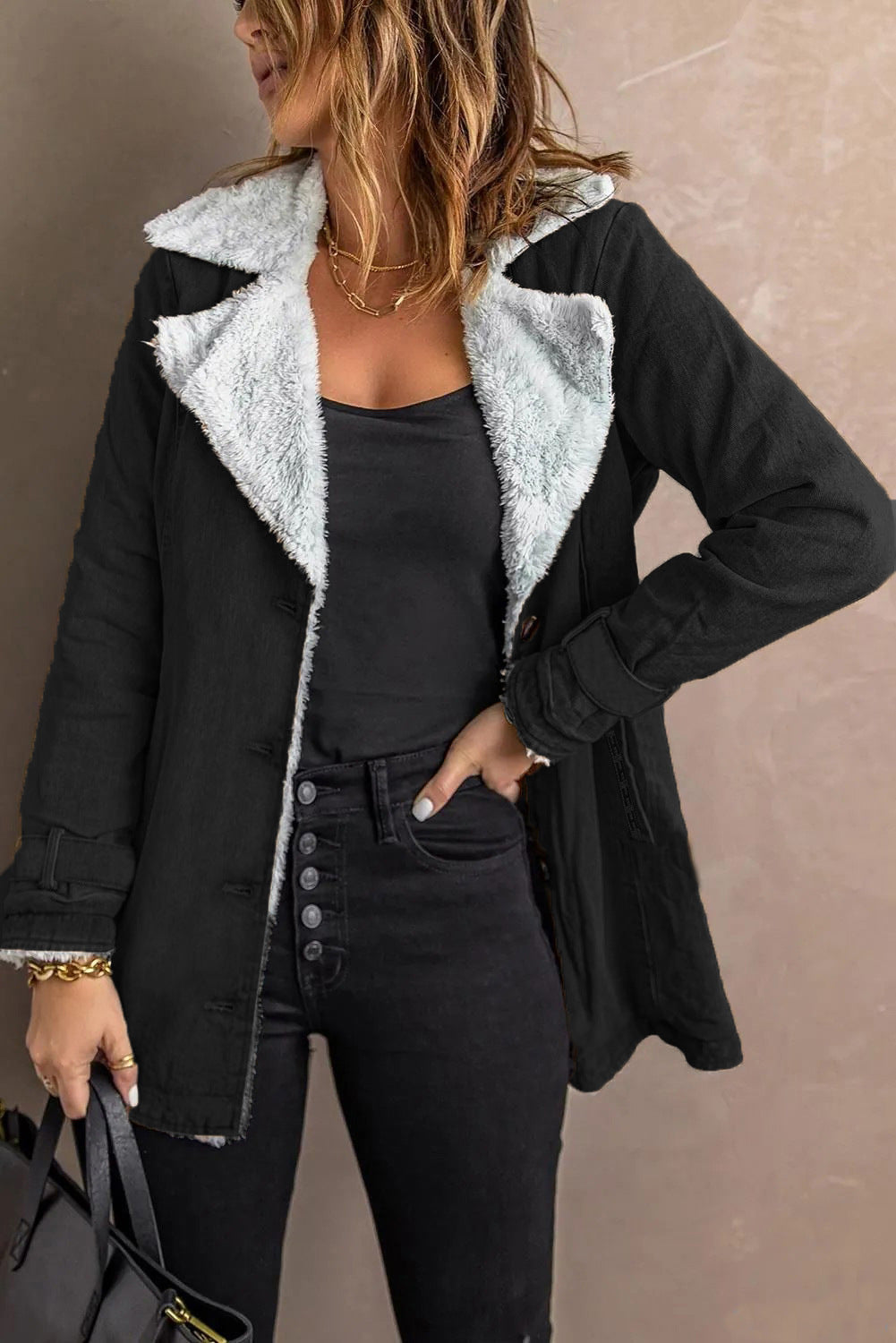 Womens Long-sleeve Coat With Fleece Lining Warm Top