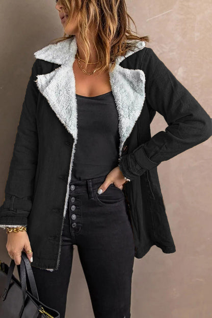 Womens Long-sleeve Coat With Fleece Lining Warm Top