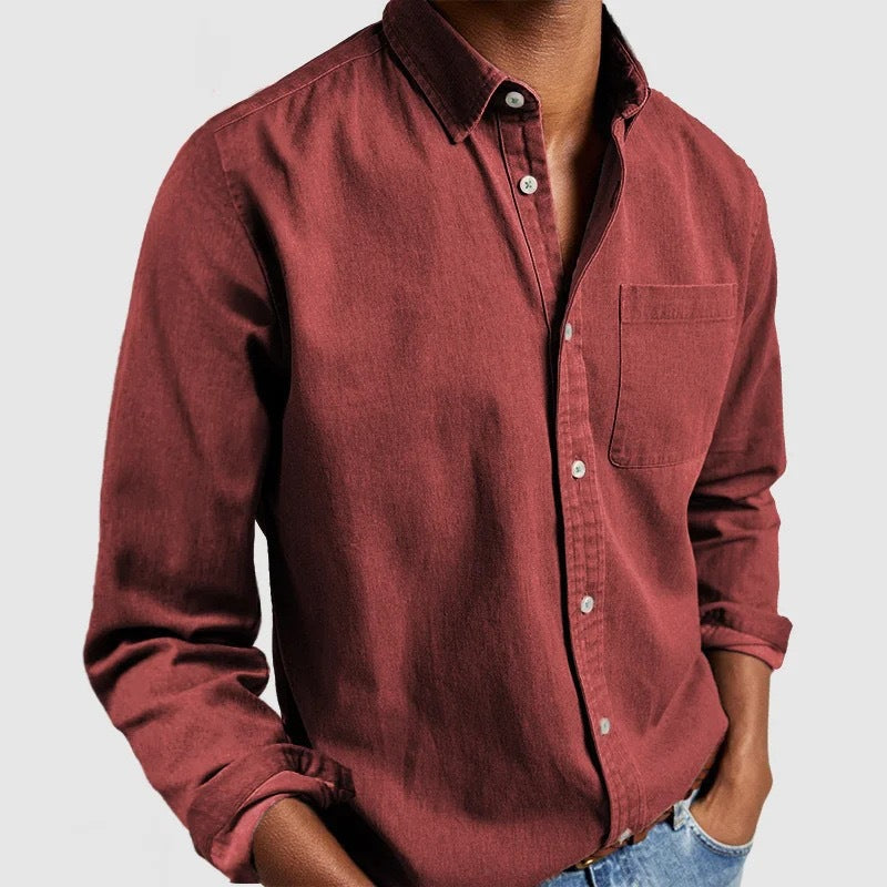 Cross-border Amazon Foreign Trade Europe And The United States Men's New Lapel Solid Color Shirt Men's Retro Long Sleeve Shirt