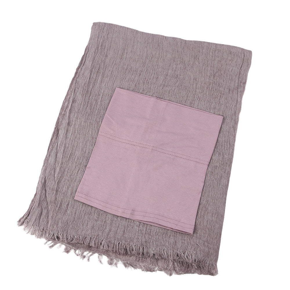 New Womens Solid-color Pleated Faux Hijab