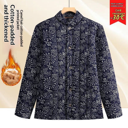 Middle Aged And Elderly Stand Collar Floral Cotton Padded Coat