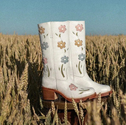 Stylish High-heeled Denim Boots Knee-high For Women