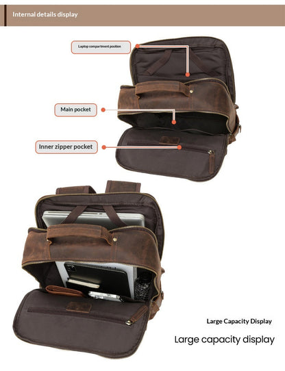 Leather Men's Computer Backpack, Leather Large Capacity Men's Business Travel Bag, Cowhide Backpack