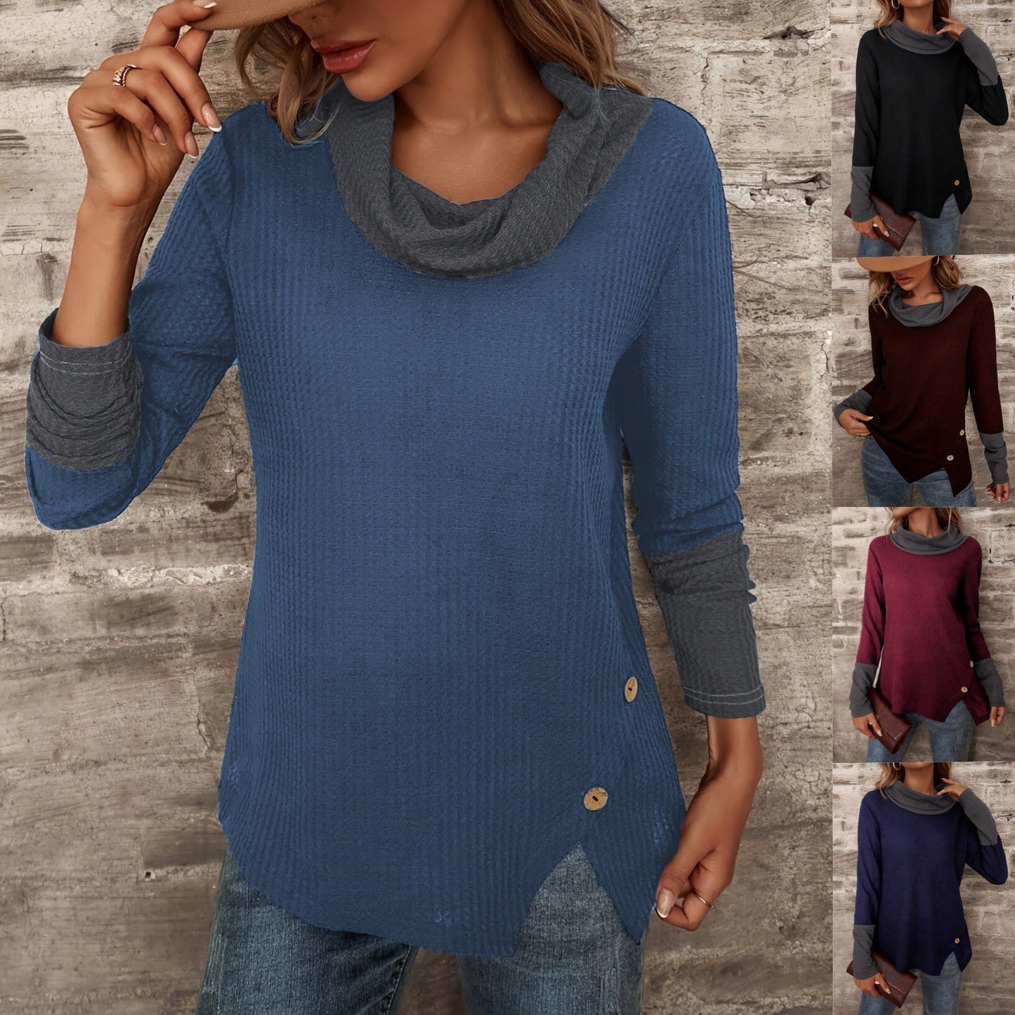 Clothing Tops Korean Style Contrasting Color Patchwork Knitwears Spring And Autumn Versatile Women's Half Turtleneck Knitwears