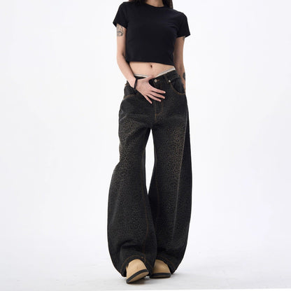 Retro Leopard-Print Bootcut Jeans For Women