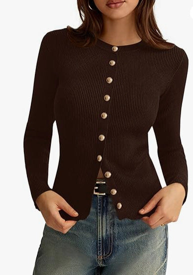 Womens Long-sleeve Button-front Knit Cardigan