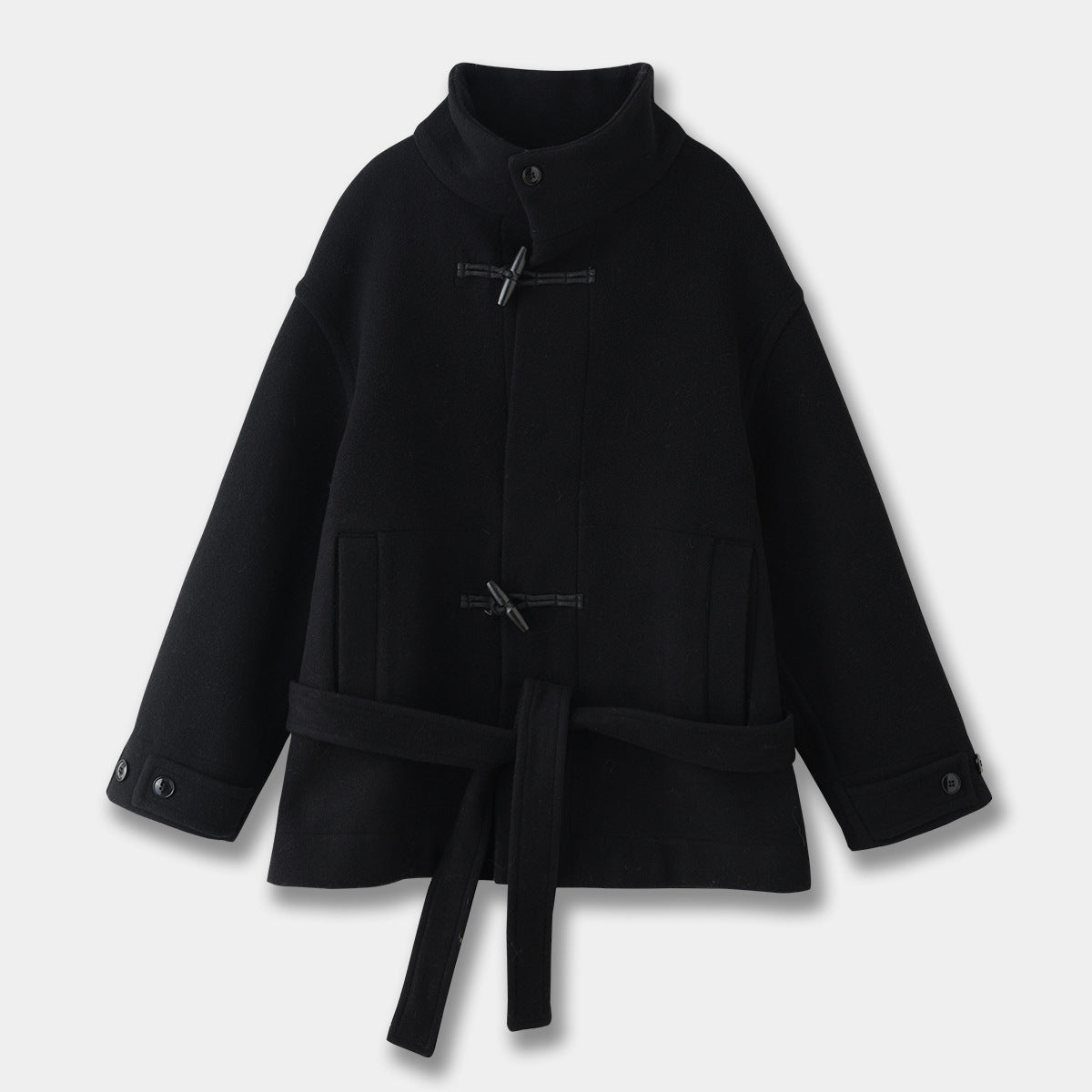 Women's High-neck Coat With Horn-button Closure