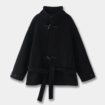 Women's High-neck Coat With Horn-button Closure