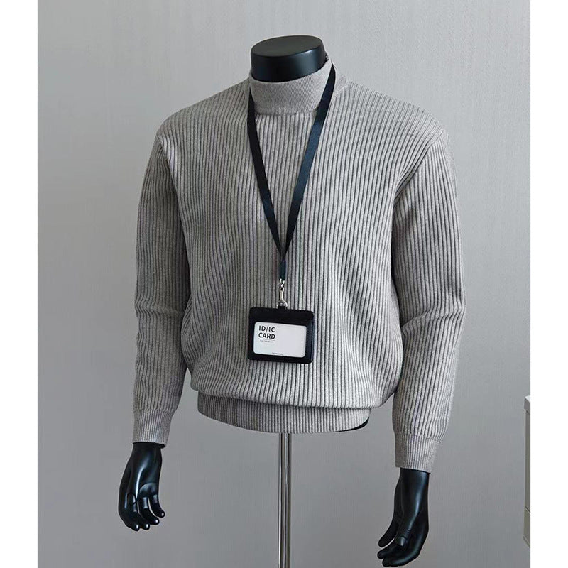 Mens White Ribbed Turtleneck Sweater Knitted Top