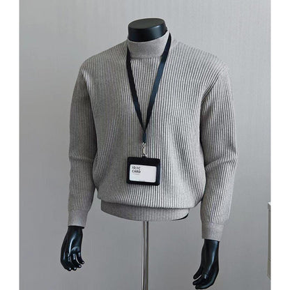 Mens White Ribbed Turtleneck Sweater Knitted Top