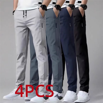 Mens Casual Straight-leg Long Pants With Quick-drying Elastic Waistband