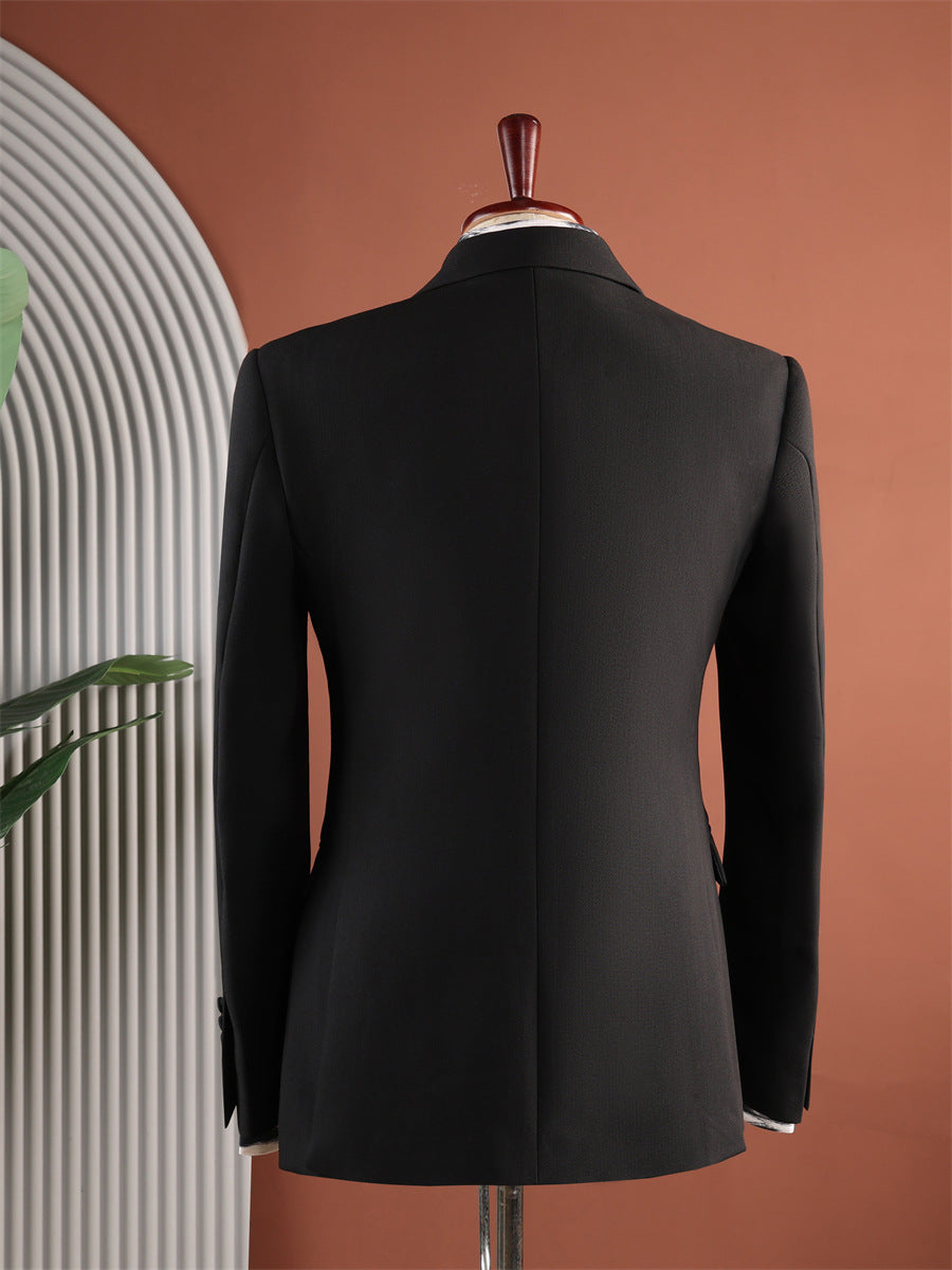 Men Black Peak Lapel Side Buckle 2 Piece Suit Set Gurkha Trousers