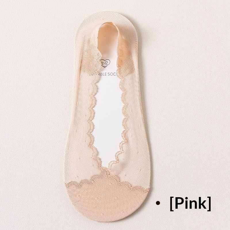 Womens Lace Invisible No-show Socks With Silicone Non-slip Backing