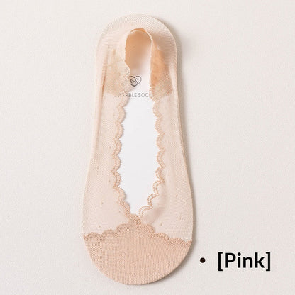 Womens Lace Invisible No-show Socks With Silicone Non-slip Backing