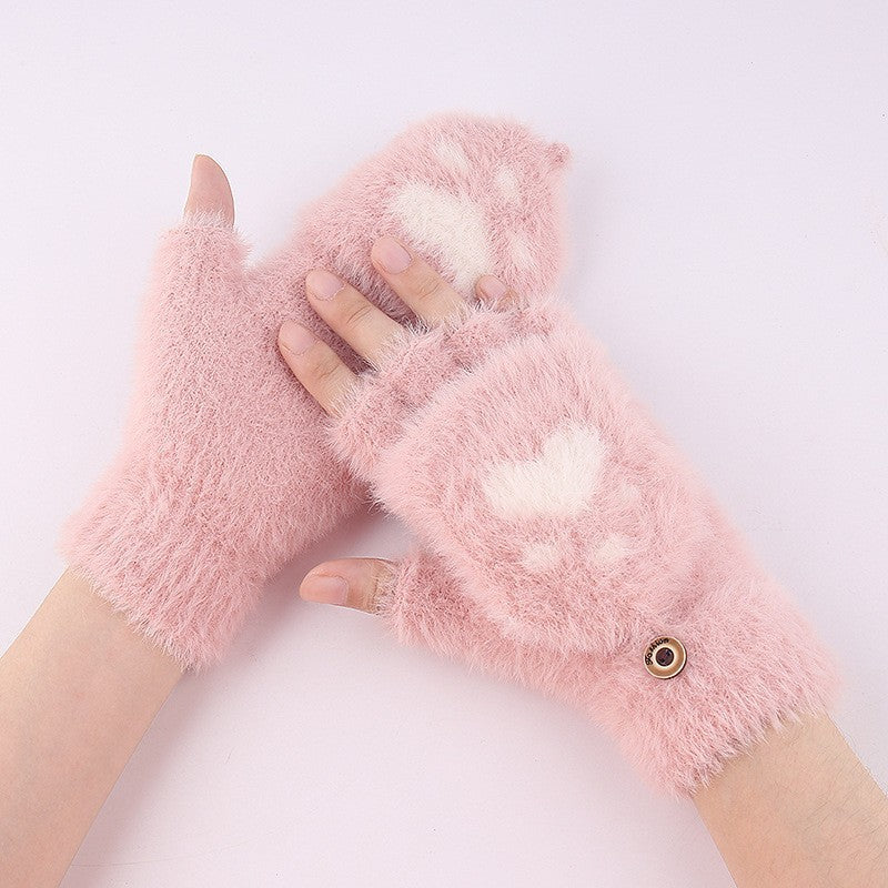 Half-finger Knitted Warm Cat-claw Gloves