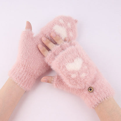 Half-finger Knitted Warm Cat-claw Gloves
