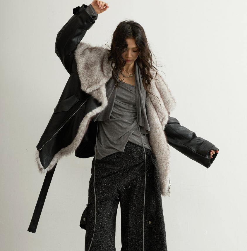 Handsome Detachable Fur-collar PU Leather Jacket