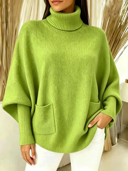 Fashionable Solid-Color Long-Sleeve Turtleneck Sweater For Women