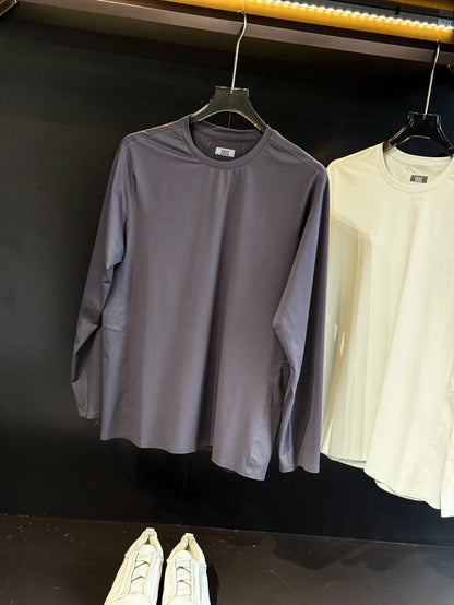 Men's Crew Neck Long Sleeve T-Shirt, High Stretch Seamless Functional Base Layer Top, Versatile Athletic Undershirt For Commuting Outdoor Spring Fall