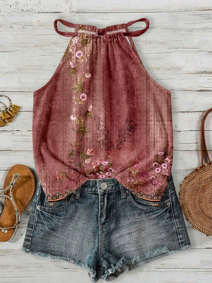 Womens Casual Resort-style Halter-neck Sleeveless Tank Top