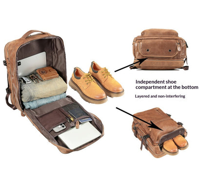 Leather Backpack, Travel Bag, Leather Top Layer, Cowhide Oil Wax Leather, Outdoor Hiking And Mountaineering Bag, Large Capacity Backpack