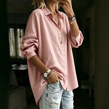 Casual Lapel Long-sleeve Shirt Fashionable Womens Wear