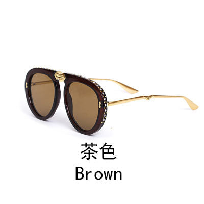 Diamond-Encrusted Foldable Sun Protection Sunglasses For Women, Fashionable Glasses, Internet Celebrity Style Sunglasses, Plain Aviator Glasses, Sunglasses