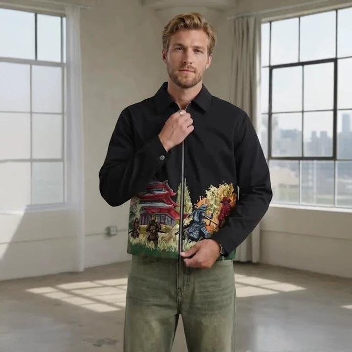 Heavy-duty Embroidered Lapel Zip-up Jacket
