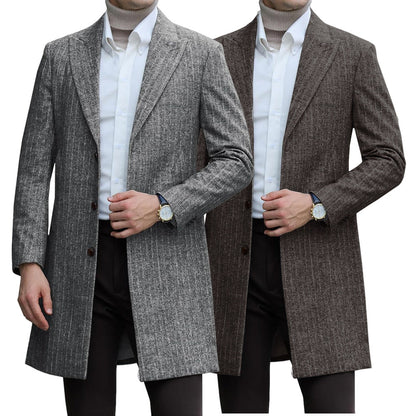 Mens Single-breasted Mid-length Wool Coat