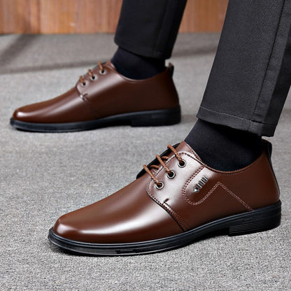 Premium Men's Leather Shoes, Business Formal Casual Leather Shoes, Lace-Up With Decorative Buckle, British Style
