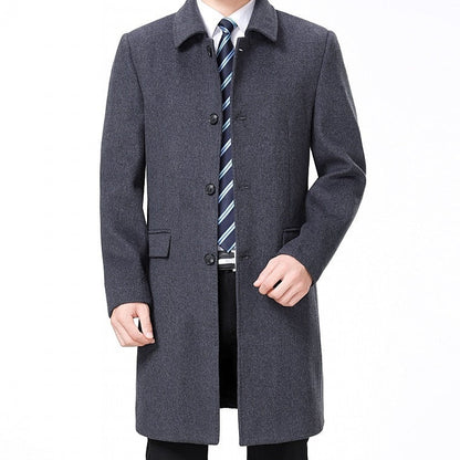 Mens Casual Long Wool Coat