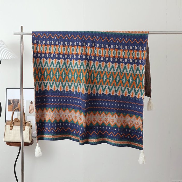 Ethnic-style Knitted Tassel Shawl