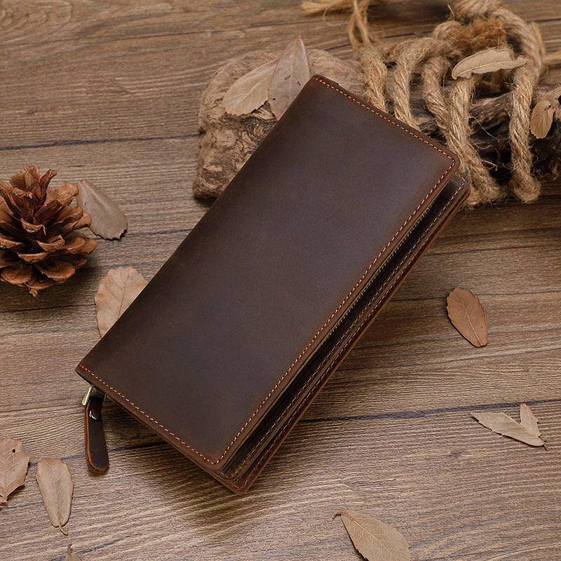 Men's Crazy Horse Leather Zipper Wallet