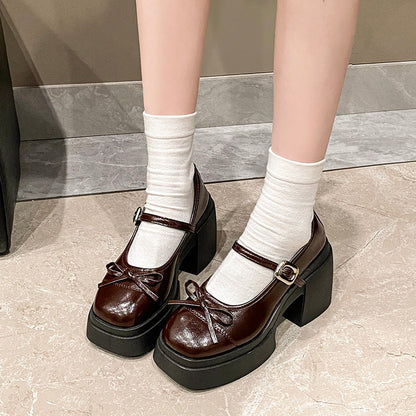 Women Vintage Bow Mary Jane Platform Pumps Matching Daily
