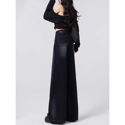 Retro High-end Wide-leg Denim Jeans For Women