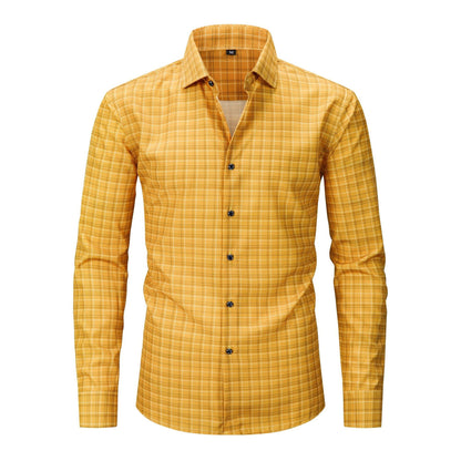 Mens Stretch Wrinkle-Free Digital-Print Plaid And Stripe Shirt