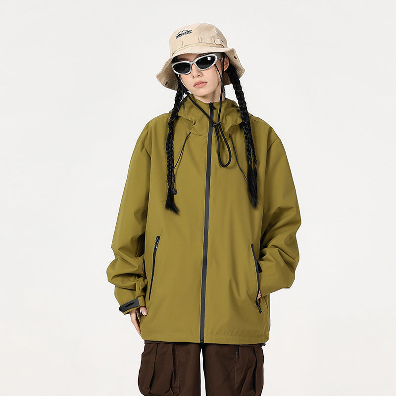 Outdoor Windproof And Waterproof Bomber Jacket Couples Style Hooded Trench Coat