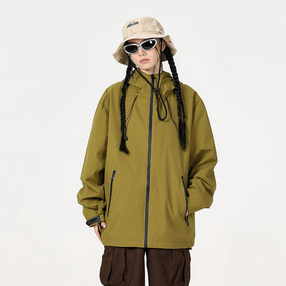 Outdoor Windproof And Waterproof Bomber Jacket Couples Style Hooded Trench Coat