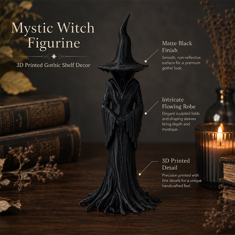 1PC Gothic Witch Figurine, 3D Printed Black Shelf Decor Statue For Desk, Shelf And Halloween Room Decor