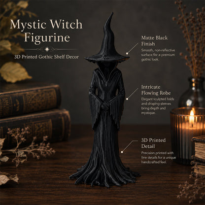 1PC Gothic Witch Figurine, 3D Printed Black Shelf Decor Statue For Desk, Shelf And Halloween Room Decor