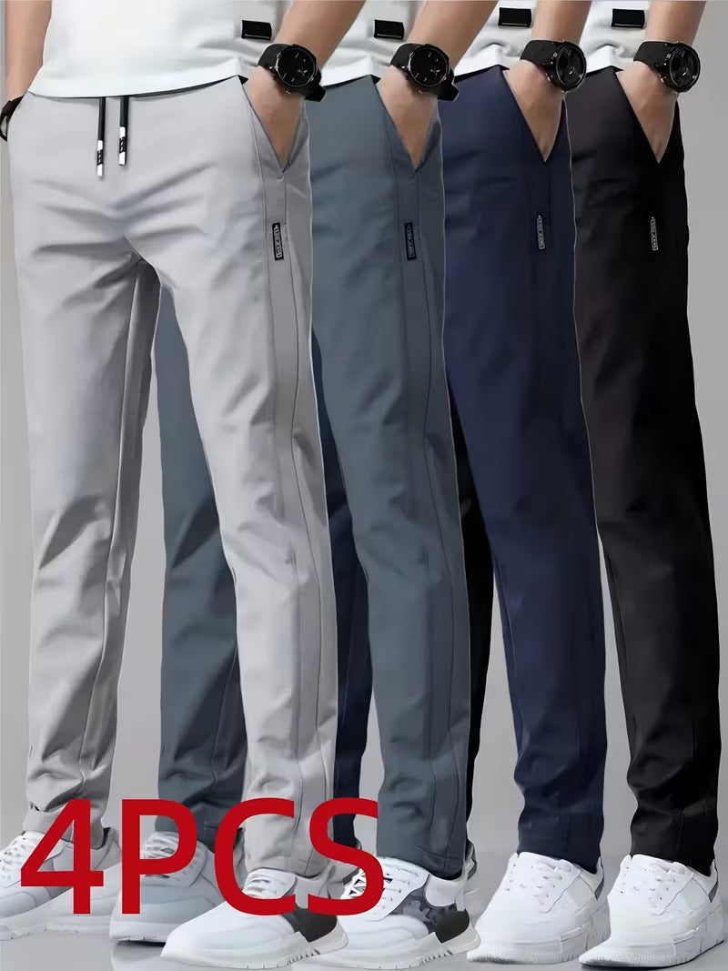 Mens Casual Straight-leg Long Pants With Quick-drying Elastic Waistband