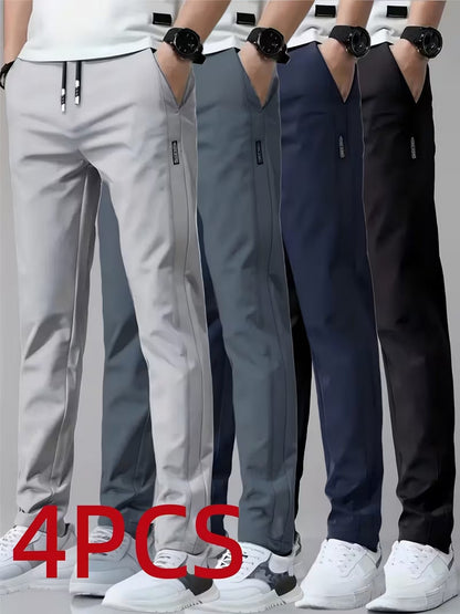 Mens Casual Straight-leg Long Pants With Quick-drying Elastic Waistband