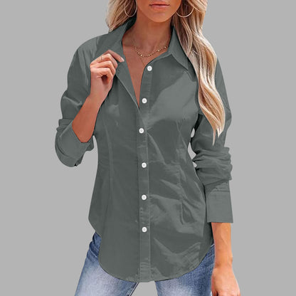 Lapel Long Sleeve Cotton Linen Button Slim Shirt