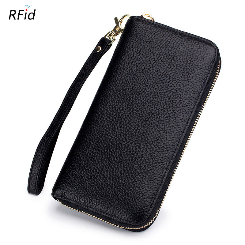 Womens Tassel First-Layer Leather Anti-Scanning Zipper Wallet